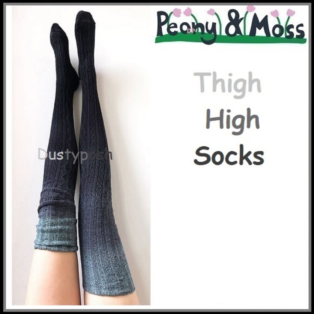 Peony and Moss Thigh High Cable Knit Over Knee Socks Anthropology Dip Dye Grey
